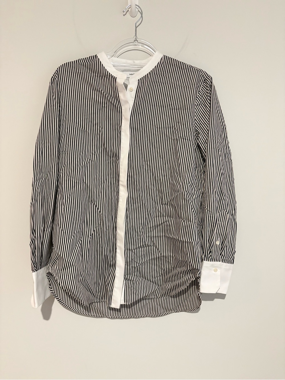 Mango MNG contrast striped button down shirt black white Size 4 - Picture 2 of 7